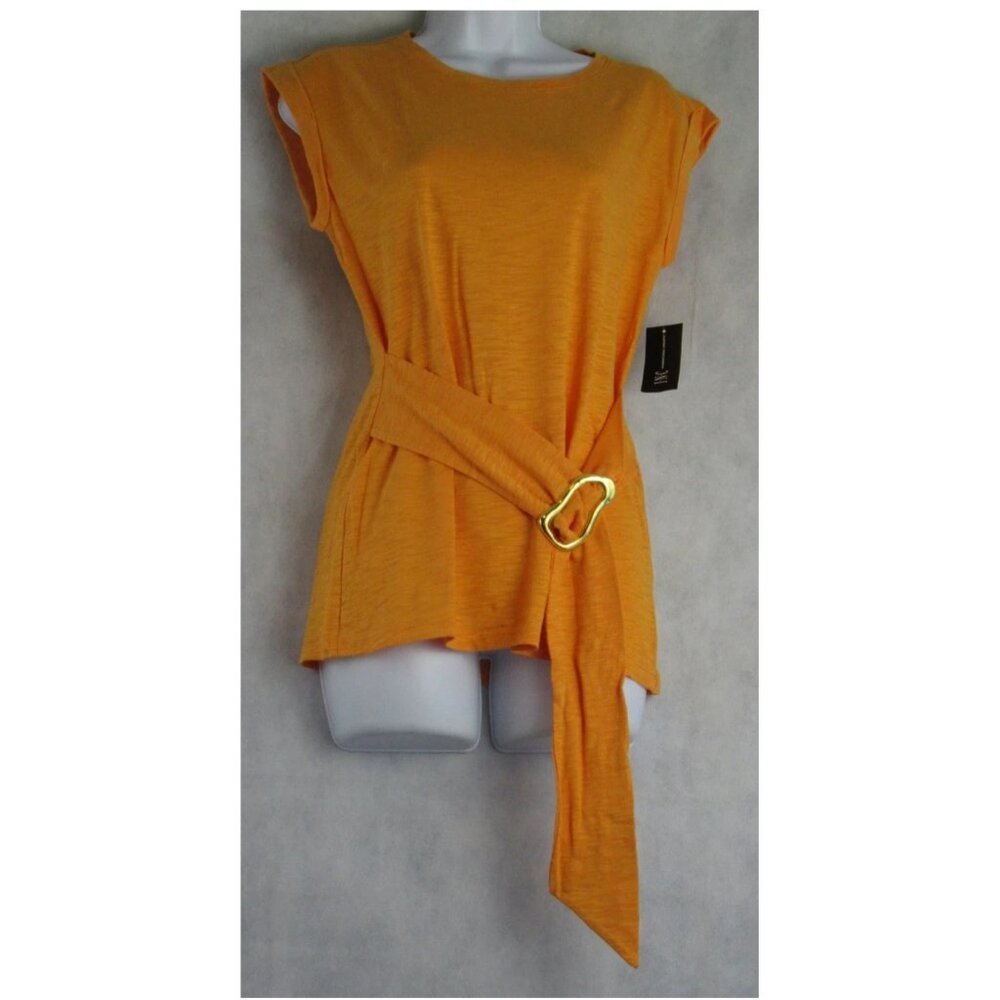 NWT INC International Concepts Women's Belted Crew Neck Top, Mango Orange, XS